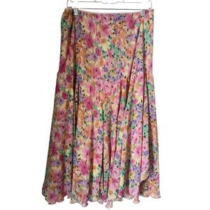 Newsworthy Floral Pink Pastel Cottagecore Romantic Full Midi Spring Skirt Sz 1X